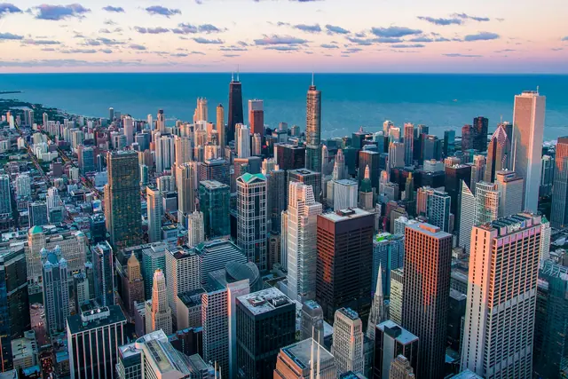 Chicago buildings and waterfront seen from Willis Tower